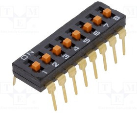 A6T-8104, Переключатель: DIP-SWITCH, Кол-во секций: 8, ON-OFF, 0,025A/24ВDC