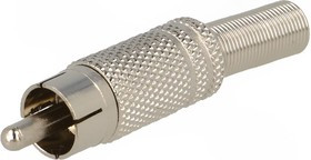 CC-010, Вилка, RCA, "папа", с амортизатором, прямой, пайка, никелированные