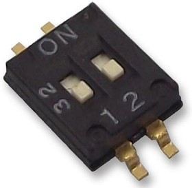 A6H2101, DIP / SIP переключатель, 2 схем(-а), Ползунок, SMD (Поверхностный Монтаж), SPST, 24 В DC, 25 мА A6H2101, DIP / SIP переключатель, 2 схем(-а), Ползунок, SMD (Поверхностный Монтаж), SPST, 24 В DC, 25 мА
