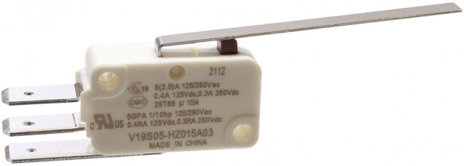 V19S05-HZ015A03, микропереключатель SPDT длинная лапка 250В 5А фастон 6,3мм 0.15N V19S05-HZ015A03, микропереключатель SPDT длинная лапка 250В 5А фастон 6,3мм 0.15N