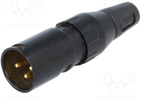 713-0300, Вилка; XLR; "папа"; PIN: 3; прямой; на провод; пайка; позолота; 50В