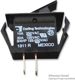 TA22B-TLB-B-XLT1, SWITCH, ROCKER, SPST, 20A, 250VAC, BLACK