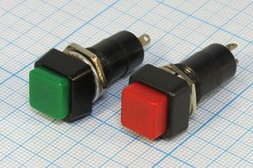 Включатель кнопочный без фиксации (SPST), OFF-(ON) красного цвета, прямоугольный, 220В/1А; №10868R ПКн\250\ 3\(SPST)\d12\чер\ кр\\2C\PBS-12B