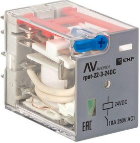 Реле промежуточное RPAt 22/3 10А 24В DC с кнопкой и мех. индикацией AVERES EKF rpat-22-3-24DC