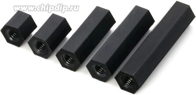 Стойка для печатных плат нейлоновая (черная) М4 высота 8мм (мама-мама)