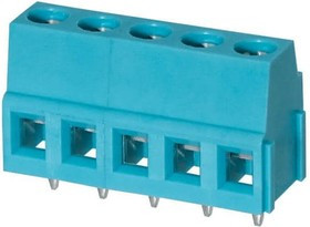 TB007-508-05BE, Fixed Terminal Blocks Terminal block, screw type, 5.08 , horizontal, 5 poles, CUI Blue, slotted screw, PCB mount