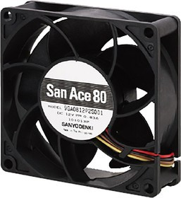9GA0824P2S001, 9GA Series Axial Fan, 24 V dc, DC Operation, 146.9m³/h, 10.1W, 420mA Max, 80 x 80 x 32mm