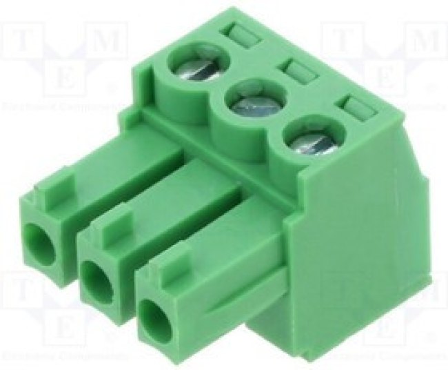 TJ0331530000G, Conn Terminal Block F 3 POS 3.81mm Screw RA Cable Mount 10A