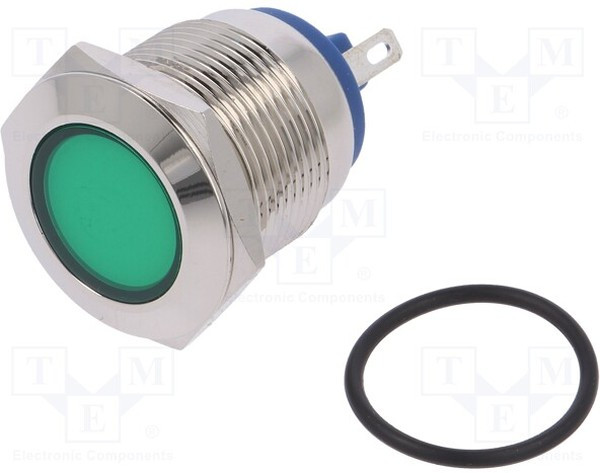 IND19-12G-C, Индикат.лампа LED, плоский, 12ВDC, 12ВAC, Отв d19мм, латунь