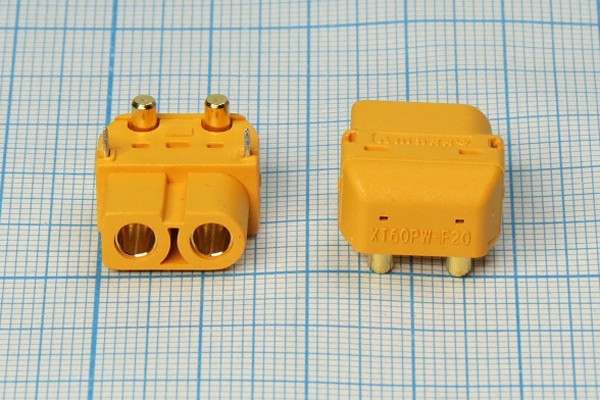 Разъем питания DC розетка , 2P2C, на плату, угловой, XT-60PW-F