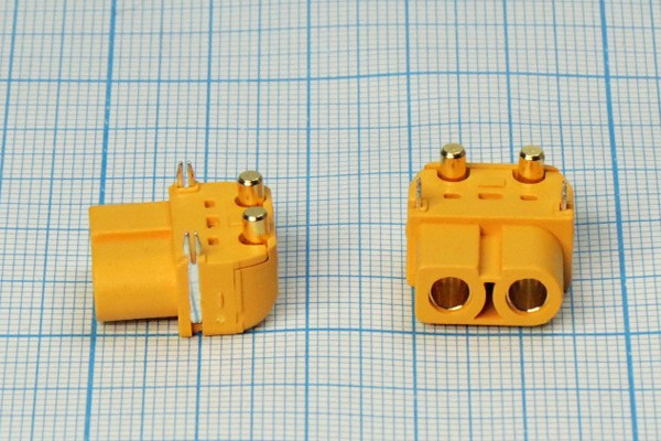 Разъем питания DC розетка , 2P2C, на плату, угловой, XT-60PW-F