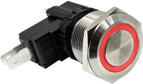 SAV8F13SS311, Pushbutton Switches Anti-Vandal 25mm, 15 125/250VAC, 1P ON-ON, Stainless Steel, Red Ring LED, 3V, QC, IP67