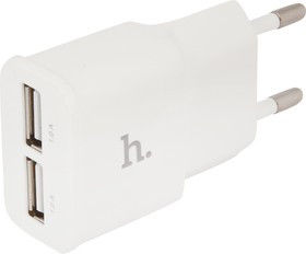 Блок питания (сетевой адаптер) HOCO UH202 с 2 USB портами 2,4 A белый