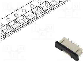 FFC2A32-06-T, FFC / FPC разъем, 0.5 мм, 6 контакт(-ов), Гнездо, FFC2A32 Series, Surface Mount Straight