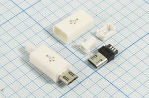 Разъем microUSB вилка, тип B, контакты 5C, на кабель, кожух, microUSBB5PBW Разъем microUSB вилка, тип B, контакты 5C, на кабель, кожух, microUSBB5PBW