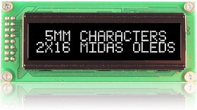 MCOB21605B1V-EWP, Буквенно-цифровой ЖК-дисплей, 16 x 2, Белый на Черном, 5В, Параллельный