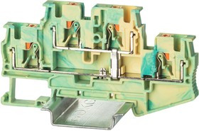 VPRTT-4-PE-YG, Клемма заземления двухуровневая , зажим push-in, 4 точки подключения, 4 кв.мм