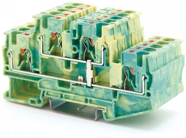 VPRTT-4-PE-YG, Клемма заземления двухуровневая , зажим push-in, 4 точки подключения, 4 кв.мм