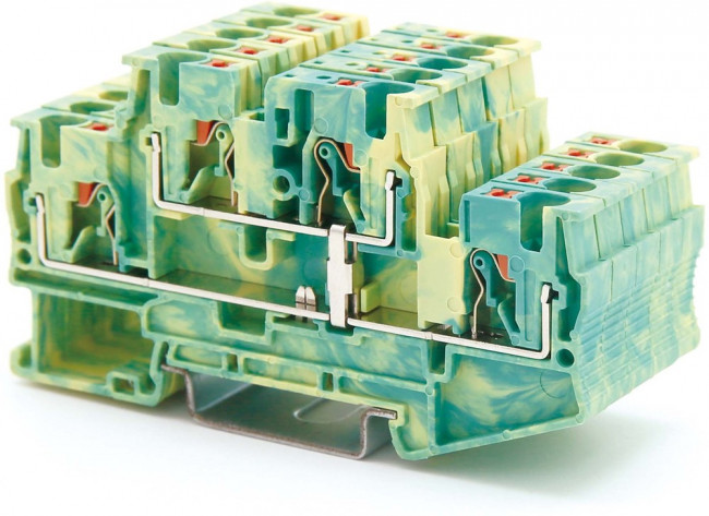 VPRTT-4-PE-YG, Клемма заземления двухуровневая , зажим push-in, 4 точки подключения, 4 кв.мм