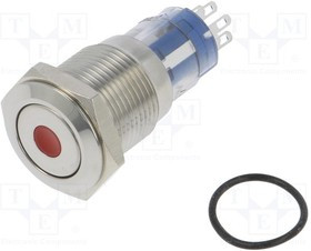 MP0045/1E2RD220S, Pushbutton Switches Vandal R LED 220VDC Latch Act Flat prof