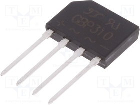 GBP310-YAN, Диодный мост: однофазный, Urmax: 1кВ, If: 3А, Ifsm: 90А, плоские