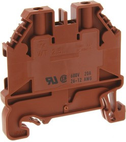 58.503.0055.4, WT 2.5 Series Brown Feed Through Terminal Block, 2.5mm², Single-Level, Screw Termination, ATEX