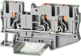 Клемма проходная зажим push-in 3 точки подключения 6кв.мм сер. (уп.30шт) DKC VPR-6-TWIN-GY