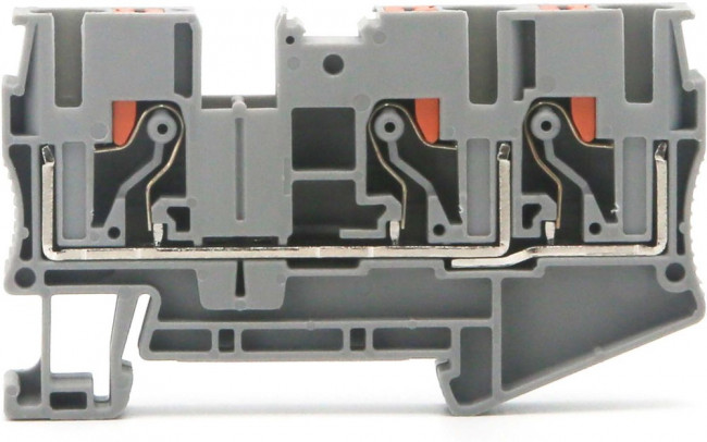 Клемма проходная зажим push-in 3 точки подключения 6кв.мм сер. (уп.30шт) DKC VPR-6-TWIN-GY