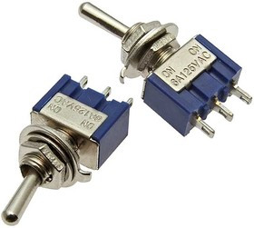 MTS-102 on-on, Микротумблер MTS-102, ON-ON, SPDT, 3 А, 250 В, 20 мОм, установочное отверстие 6 мм, 3 контакта