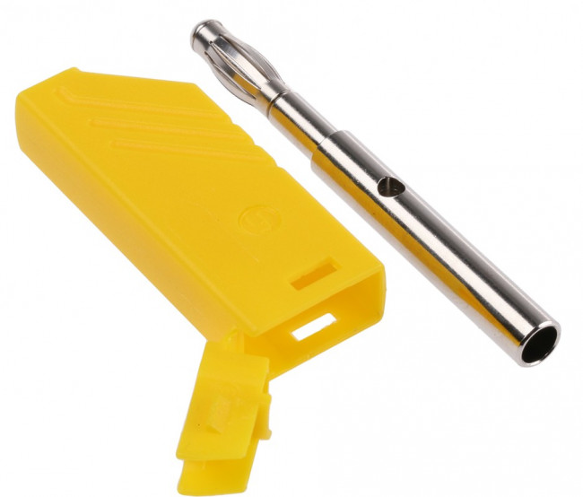 934100103, Yellow Male Banana Plug, 4 mm Connector, Screw Termination, 24A, 60V dc, Nickel Plating