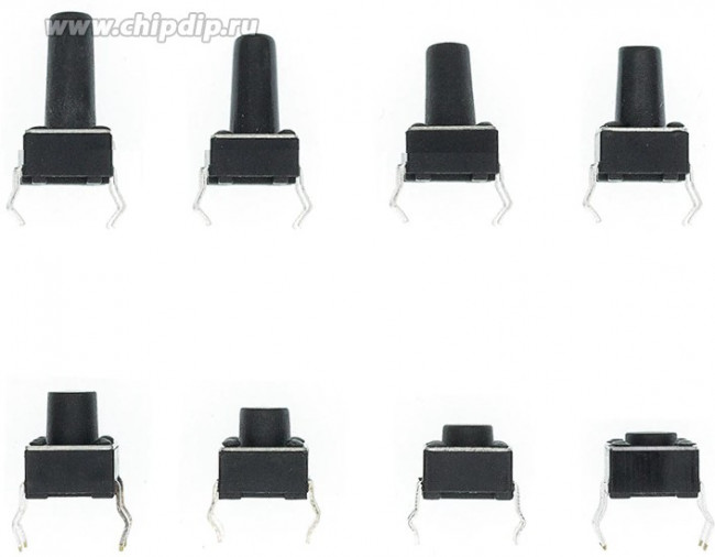 Набор тактовых кнопок/переключателей для выводного THT-монтажа (DIP) (200 шт) Набор тактовых кнопок/переключателей для выводного THT-монтажа (DIP) (200 шт)