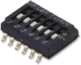 TDA06H0SB1, DIP / SIP переключатель, 6 схем(-а), Flush Slide, SMD (Поверхностный Монтаж), SPST, 24 В, 25 мА