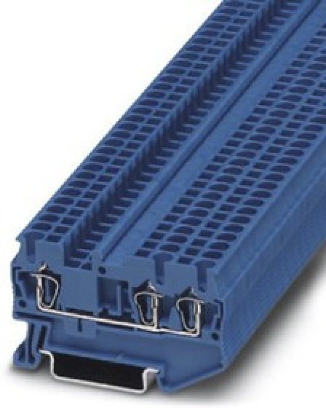 3031254, Клемма проходная ST 2,5-TWIN BU /5,2mm, пружинная, 3 присоед., 2,5(max 4)mm2, 24A, 800V, синяя