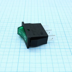 RK1-11 1X1N B/G"0-", Переключатель ON-OFF с подсветкой цвет корпуса (черный) цвет кнопки (зеленый) надпись на кнопке "0-"