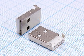 L-KLS1-180B-W, Штекер USB тип A на плату, монтаж SMD, 4 контакта; №11623K штек USB \A\4P2C\плат\угл\ SMD\L-KLS1-180B-W\