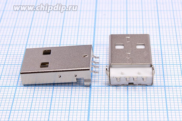L-KLS1-180B-W, Штекер USB тип A на плату, монтаж SMD, 4 контакта; №11623K штек USB \A\4P2C\плат\угл\ SMD\L-KLS1-180B-W\