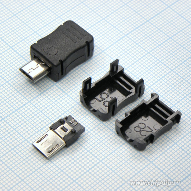 microUSB 5BM пласт. кожух, (вилка), Разъем Micro USB тип B, USB 2.0, вилка