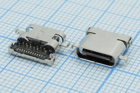 Гнездо USB 3.1, Тип C, 12 прямых и 12 угловых контактов; №14574 гн USB \C 3,1\24P4C\плат\ \\USB3,1TYPE-C 24PF-008