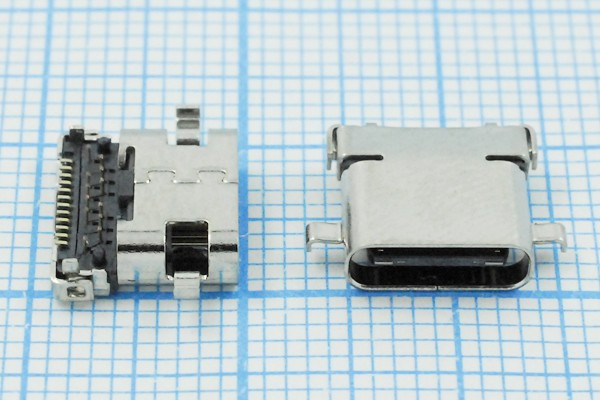 Гнездо USB 3.1, Тип C, 12 прямых и 12 угловых контактов; №14574 гн USB \C 3,1\24P4C\плат\ \\USB3,1TYPE-C 24PF-008