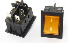 Переключатель клавишный, контакты 6T, 15А, ON-ON, 22.3x31, подсветка черная/желтая, RS-202-3C7 Переключатель клавишный, контакты 6T, 15А, ON-ON, 22.3x31, подсветка черная/желтая, RS-202-3C7