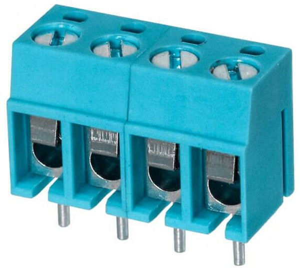 TB001-500-04BE, Fixed Terminal Blocks Terminal block, screw type, 5.00, horizontal, 4 poles, CUI Blue, slotted screw, PCB mount