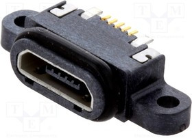 207G-BD00, Гнездо, USB B Micro, SMT, PIN: 5, с уплотнением, USB 2.0, IPX7