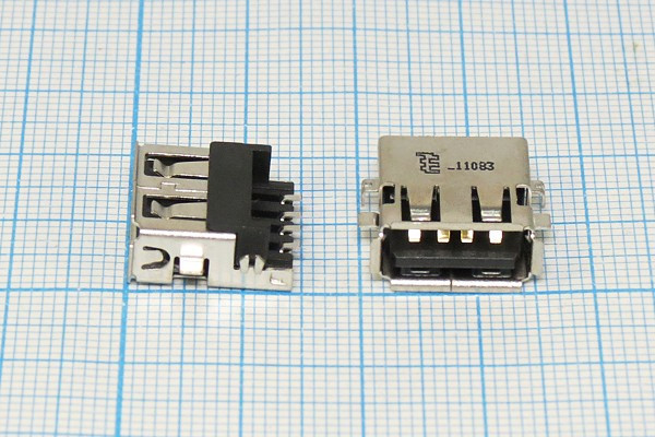 Гнездо USB, Тип A, реверсивное (reverse), 4 контакта, на плату; №13266 гн USB revers\A\4P4C\ плат\\\USBA-SA6 REV