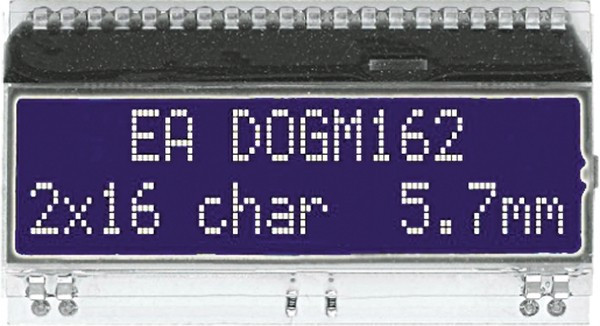 EA DOGM162B-A, Дисплей: LCD, алфавитно-цифровой, STN Negative, 16x2, голубой EA DOGM162B-A, Дисплей: LCD, алфавитно-цифровой, STN Negative, 16x2, голубой