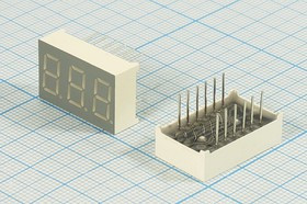 Светодиодный дисплей зеленый, 7 сегментов, 3 разряда, высота 8,0 мм, 231 мкд, GNT-3031AG; №7193 G СД