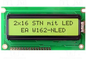 EA W162-NLED, Дисплей: LCD, алфавитно-цифровой, STN Positive, 16x2, 84x44мм