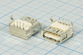 Гнездо USB, Тип A, угловое, 4 контакта, на плату; №2992 гн USB \A\4P2C\плат\угл\USB A-FR