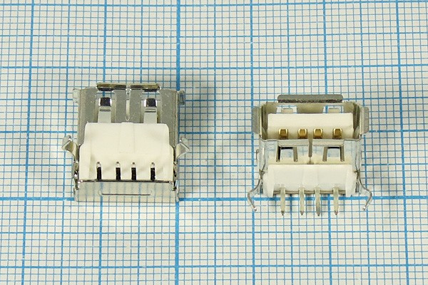 Гнездо USB, Тип A, угловое, 4 контакта, на плату; №2992 гн USB \A\4P2C\плат\угл\USB A-FR