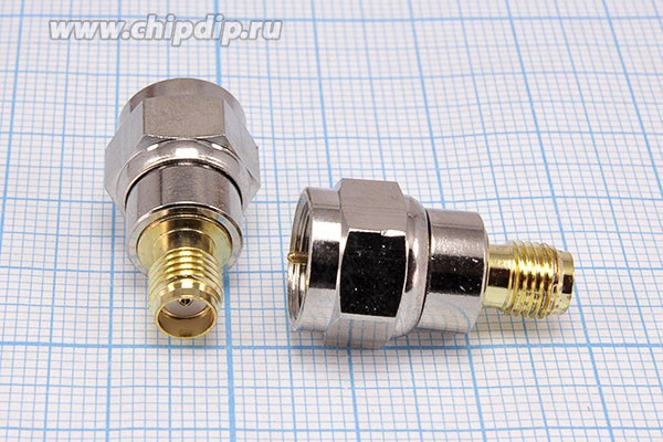 Высокочастотный переходник Штекер F-Гнездо SMA; Q-15874 штек F-гн SMA\\мет\
