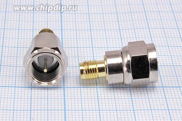 Высокочастотный переходник Штекер F-Гнездо SMA; Q-15874 штек F-гн SMA\\мет\